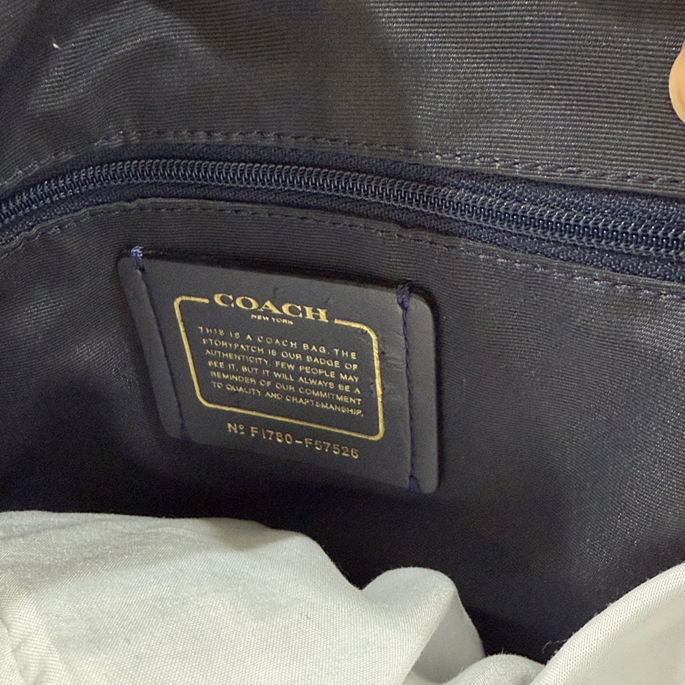 Coach Ava Crossgrain Leather Tote Bag with Metal Tag in Navy - Picture 6 of 6